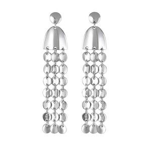 It's Sense Silver Tone Metal Cascade Disc Dangle Earrings Chrome Finish Y2K NEW